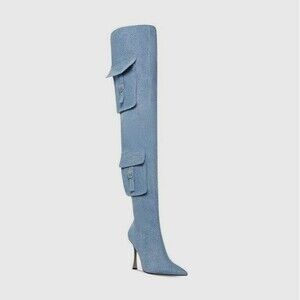 Steve Madden Women 7.5 M Denim Fabric Brittany Over The Knee Boots NIB OG6